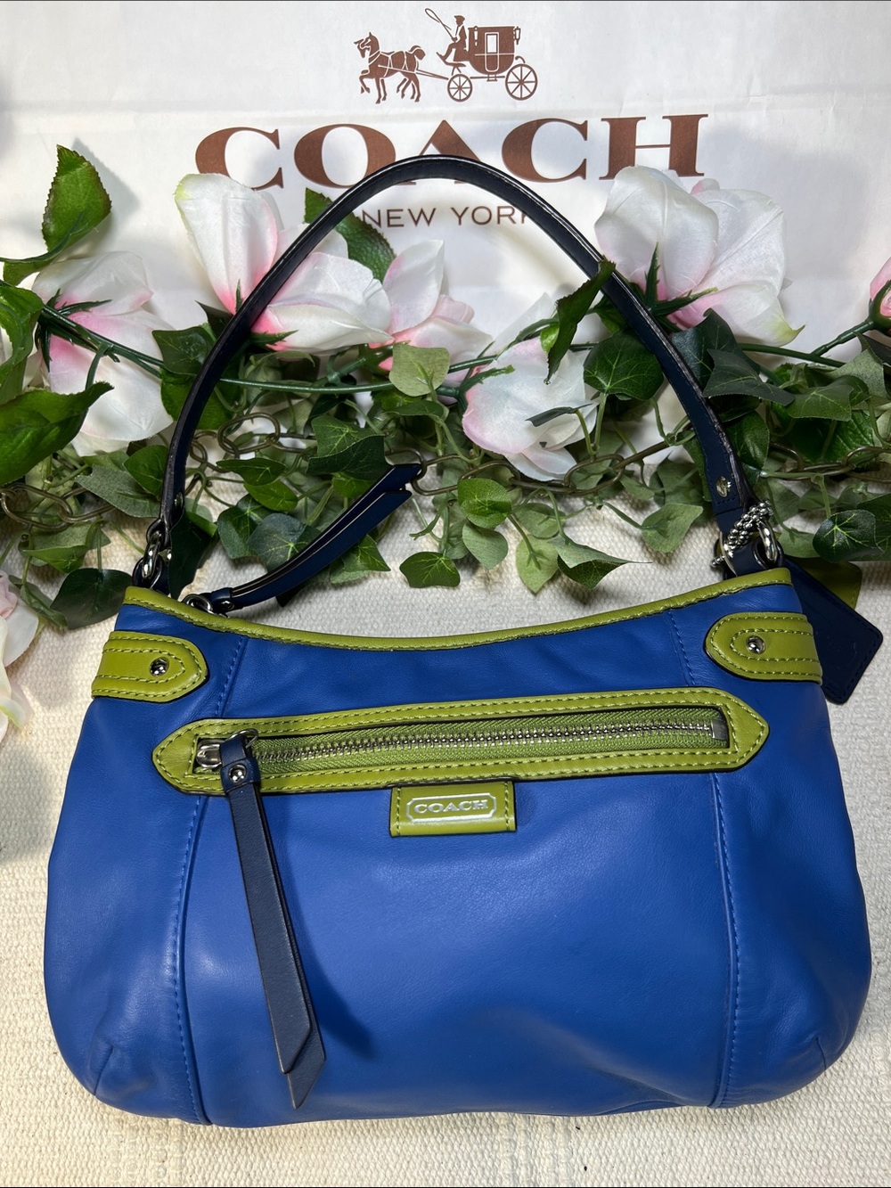 👜COACH Blue & Green Leather Shoulder/Crossbody Bag
